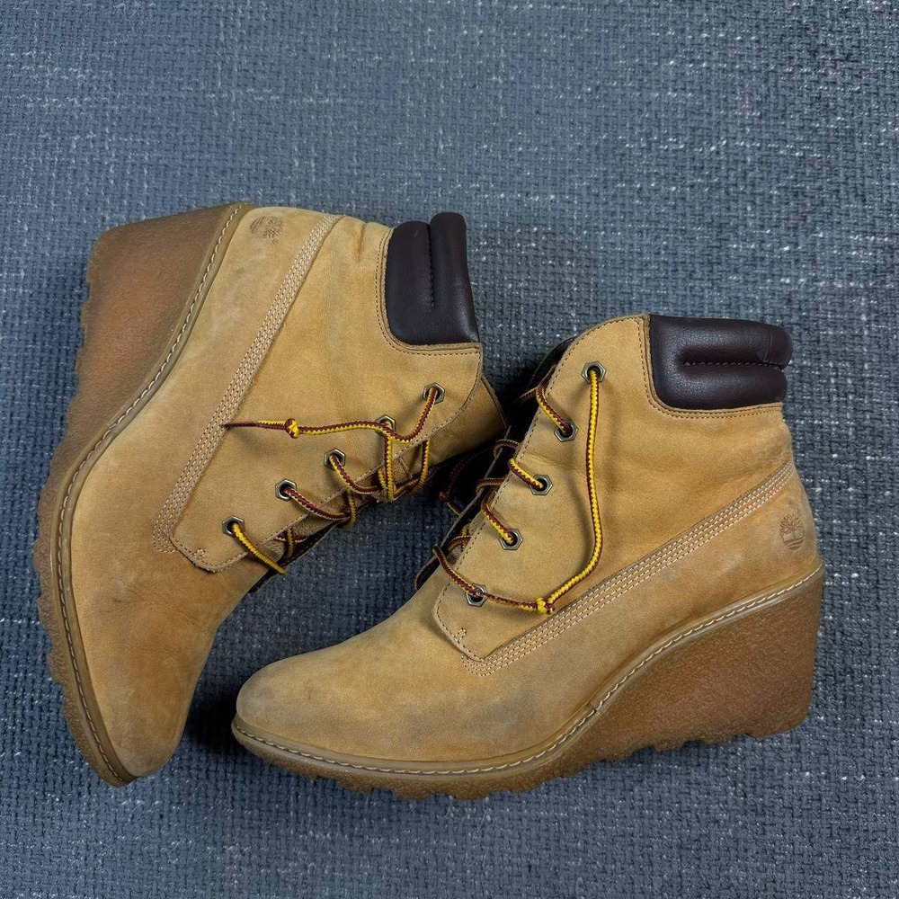 Timberland Amston 6-Inch Wedge Boots Women 9.5 Wheat Nubuck Leather